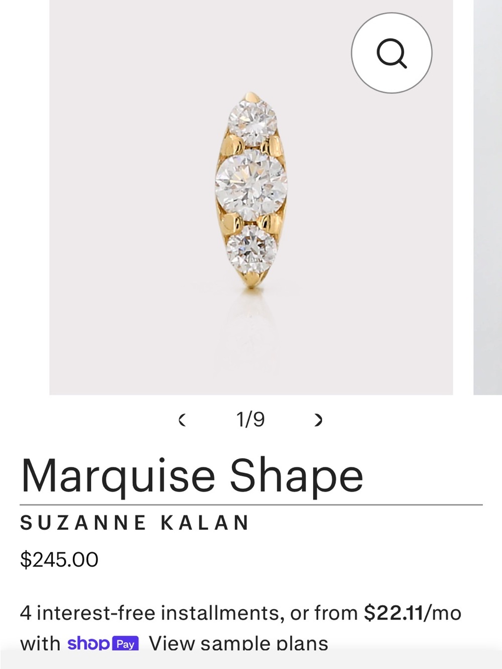 Marquise Shape 14K Yellow Gold and Diamond Stud